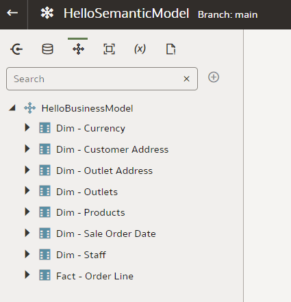 screenshot of Semantic modeler Branch view