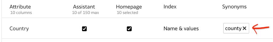 screenshot of a column of attributes