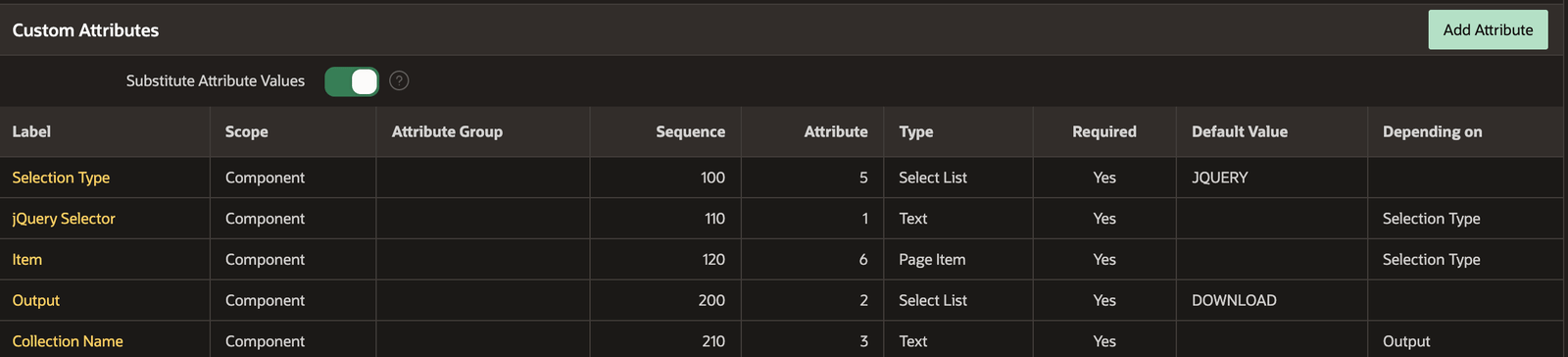 screenshot of a table