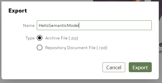 screenshot of export window
