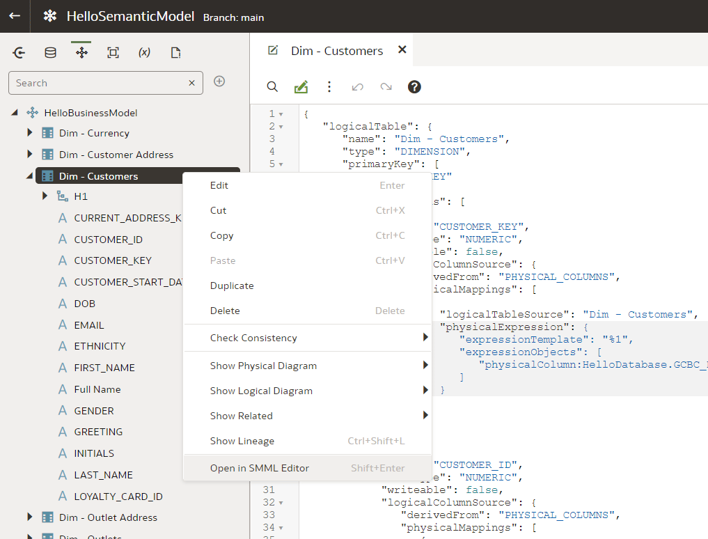 screenshot of Semantic modeler