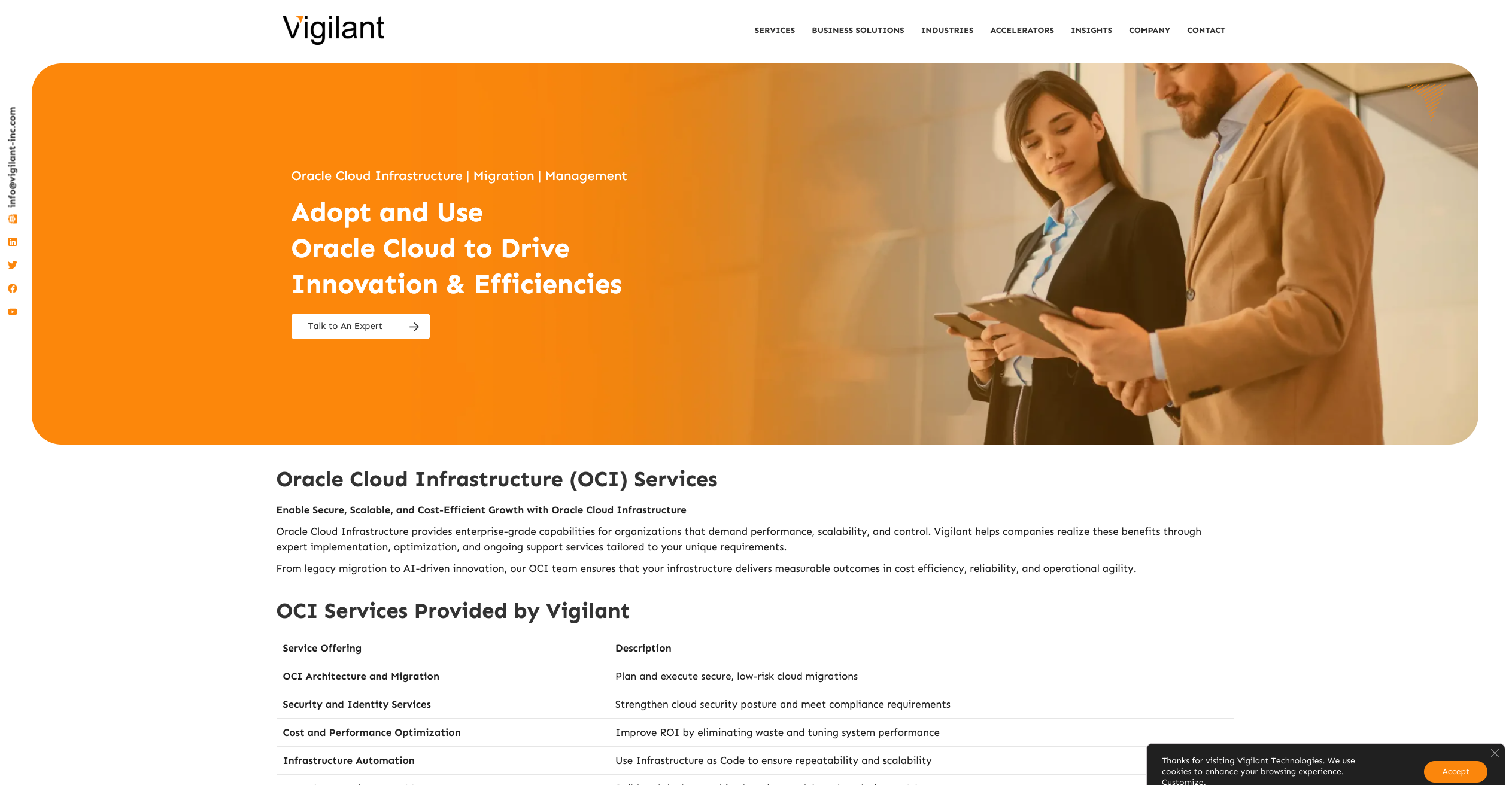 Vigilant Technologies is an Oracle Preferred Partner that specializes in the intersection of Oracle E-Business Suite (EBS) and Oracle Cloud Infrastructure (OCI).