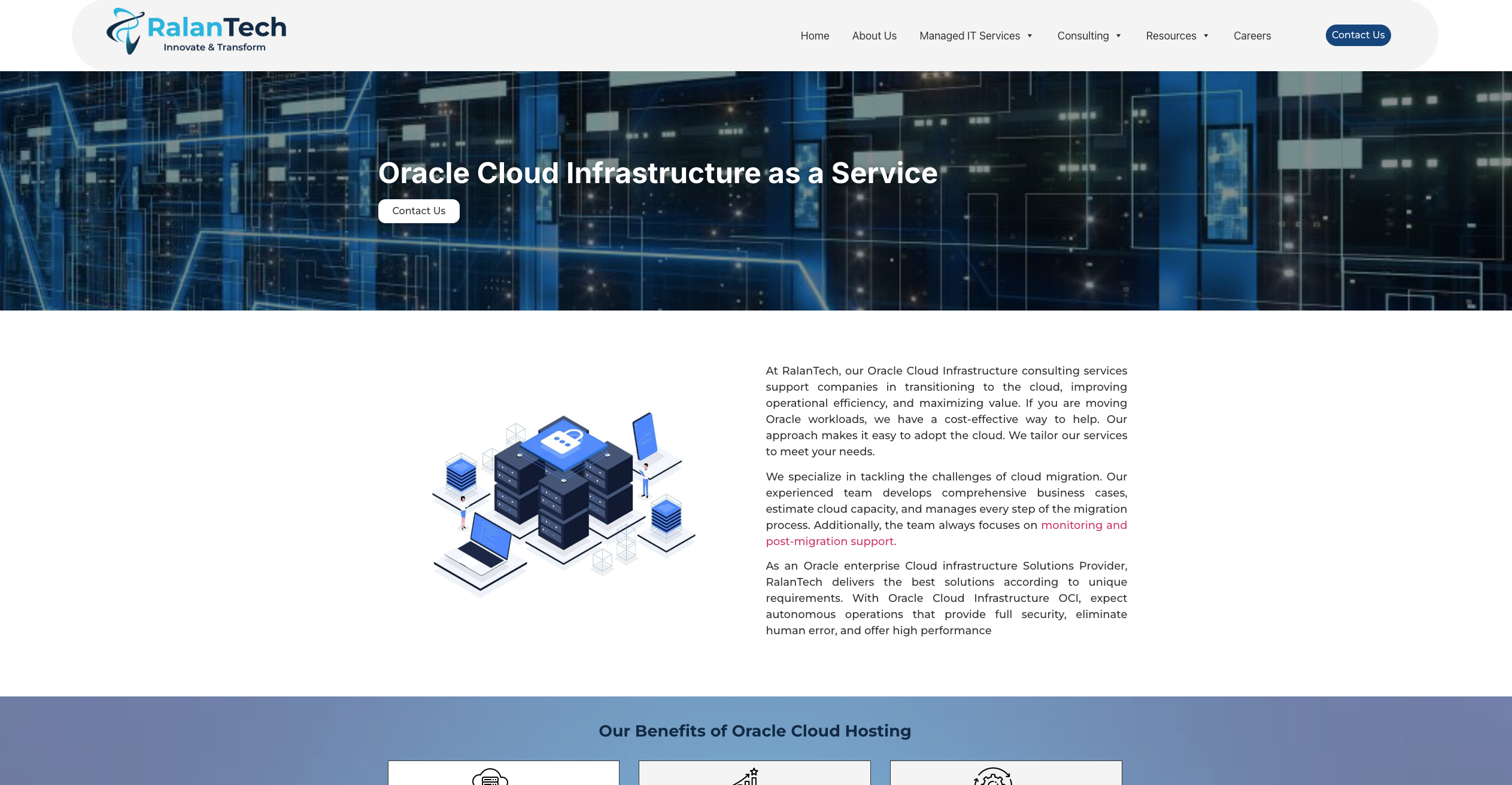 RalanTech markets itself as a cost-effective "Oracle Enterprise Cloud Infrastructure Solutions Provider," focusing on helping businesses transition to the cloud while minimizing costs.
