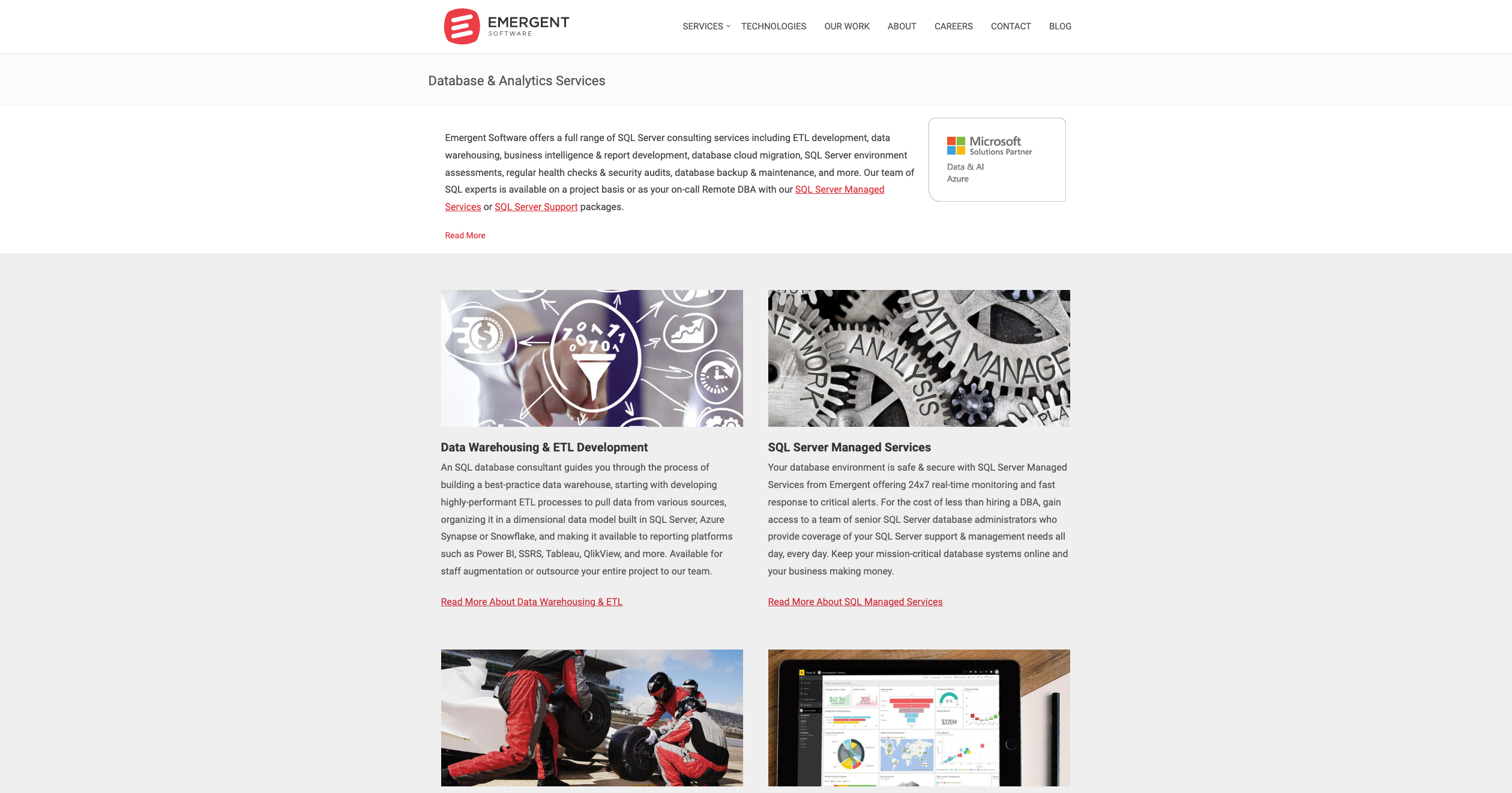 Emergent Software positions itself as a full-stack Microsoft partner, distinguishing its services by tightly integrating database administration with software development.