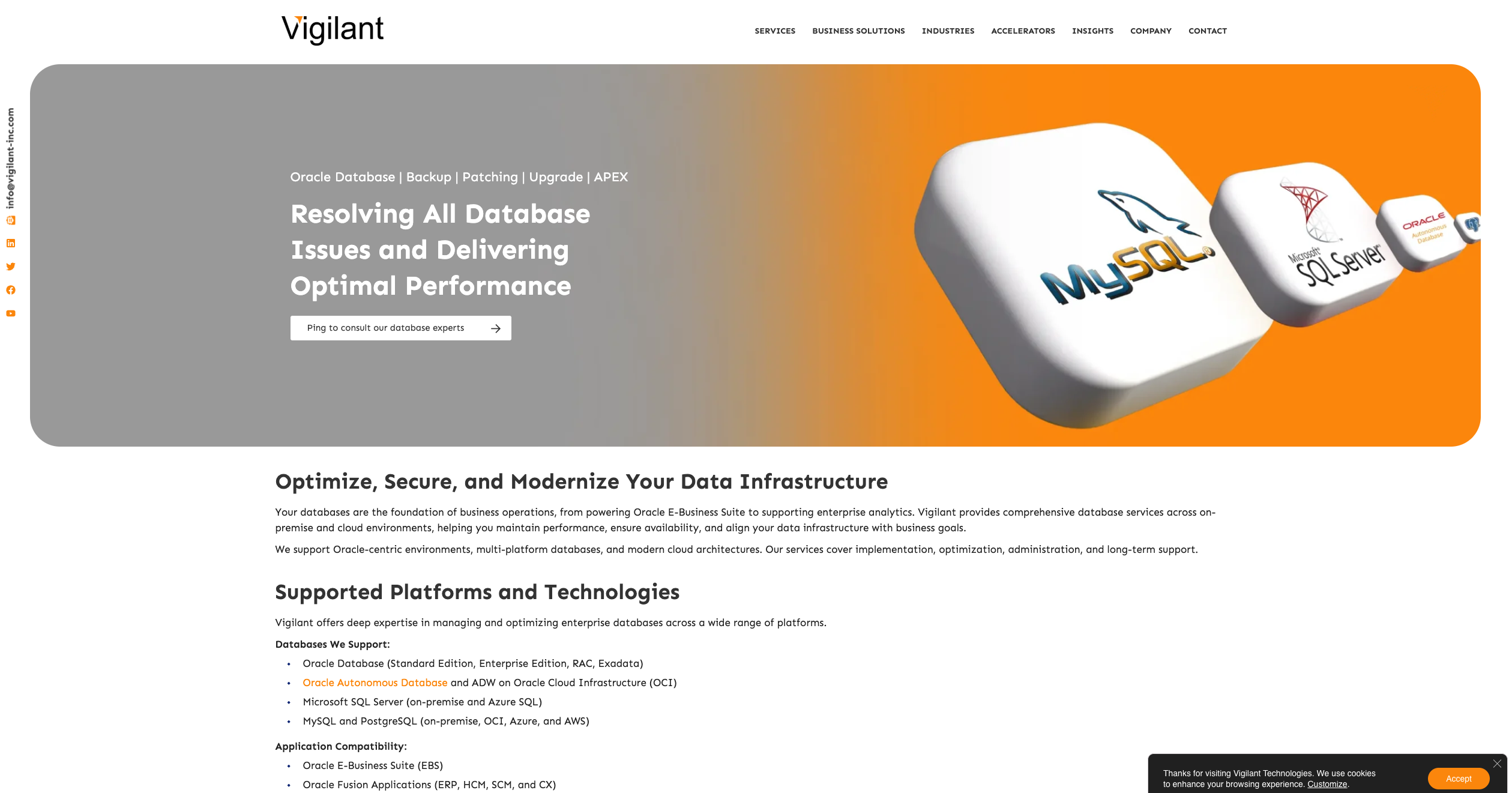 Vigilant Technologies operates as a flexible, hybrid managed service provider that bridges the gap between Oracle and SQL Server environments.