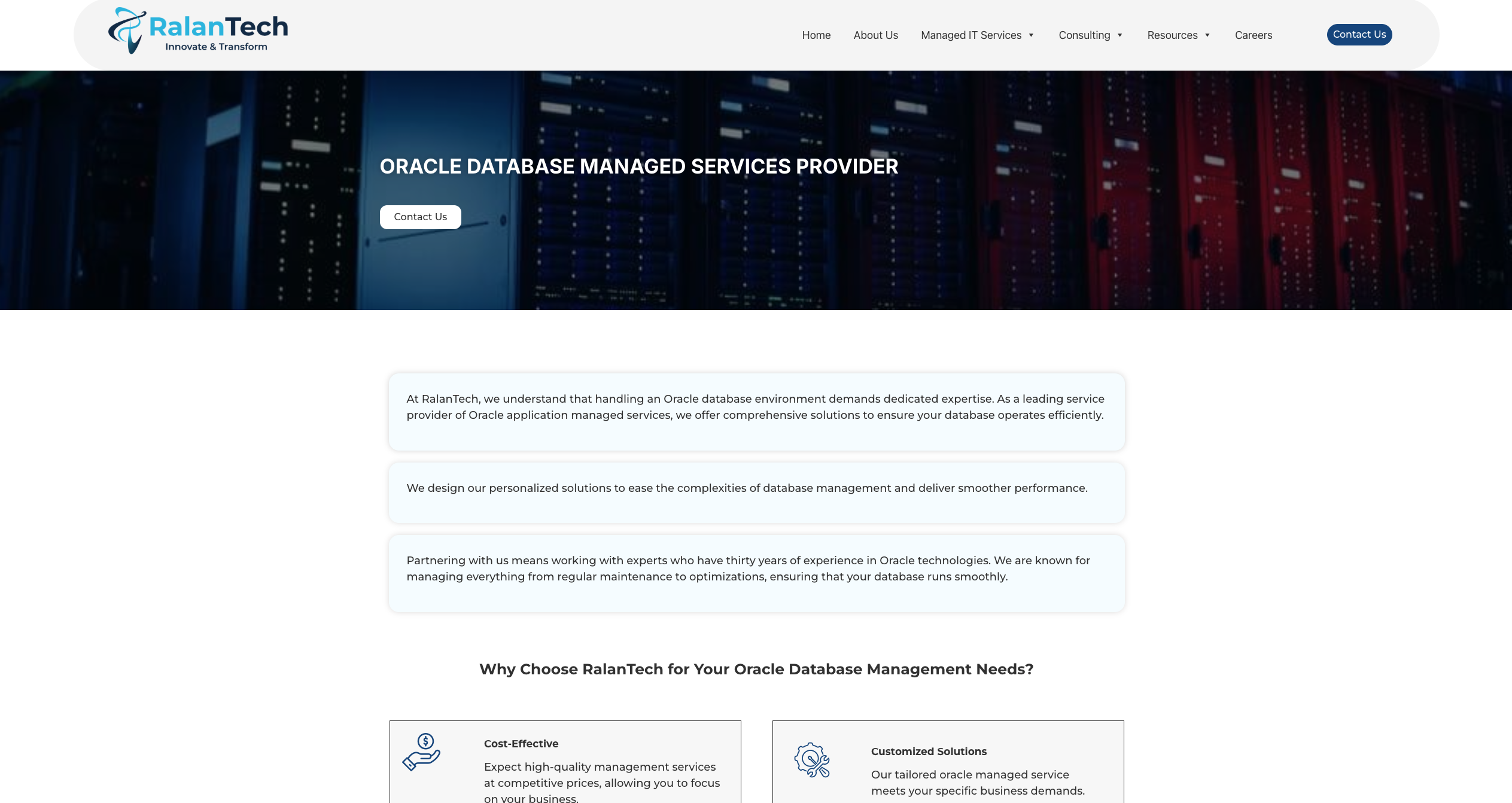 RalanTech competes primarily on price, positioning itself as the high-value, low-cost option for Oracle managed services.