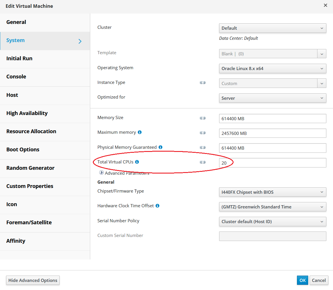 Edit Virtual Machine CPUs